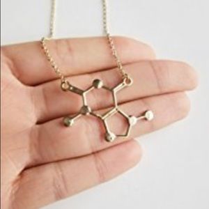 Gold caffeine molecule necklace - NEW IN BOX